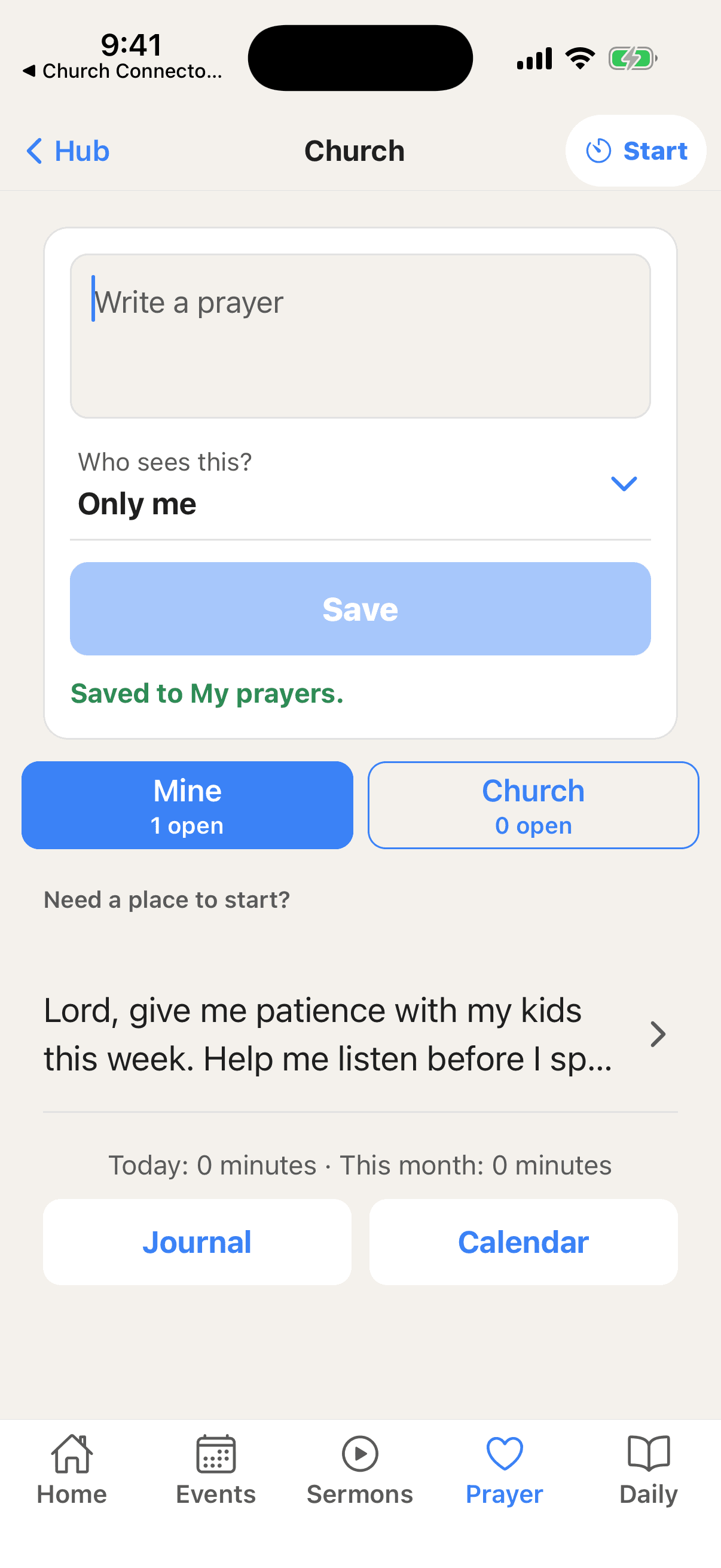 Prayer in Church Connector on a phone
