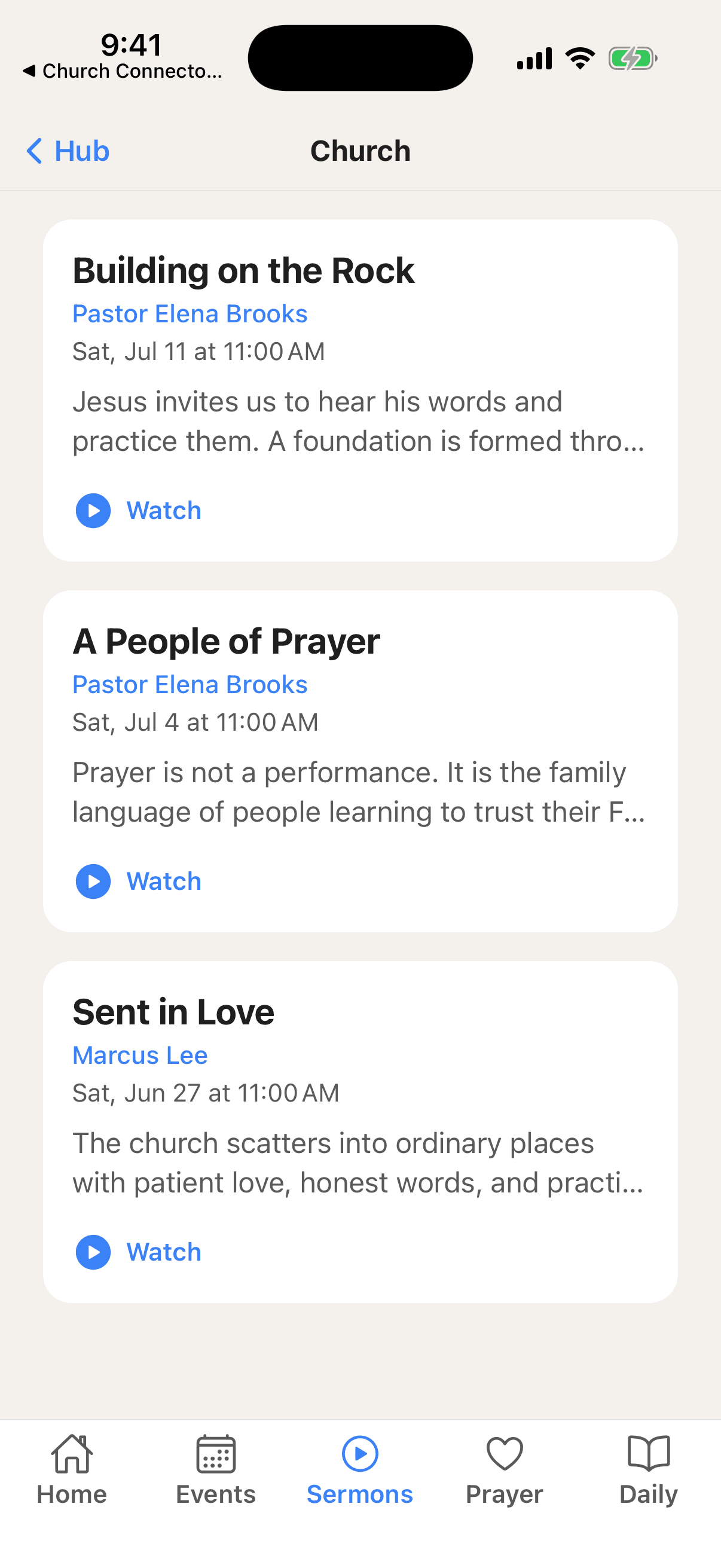 Sermons in Church Connector on a phone